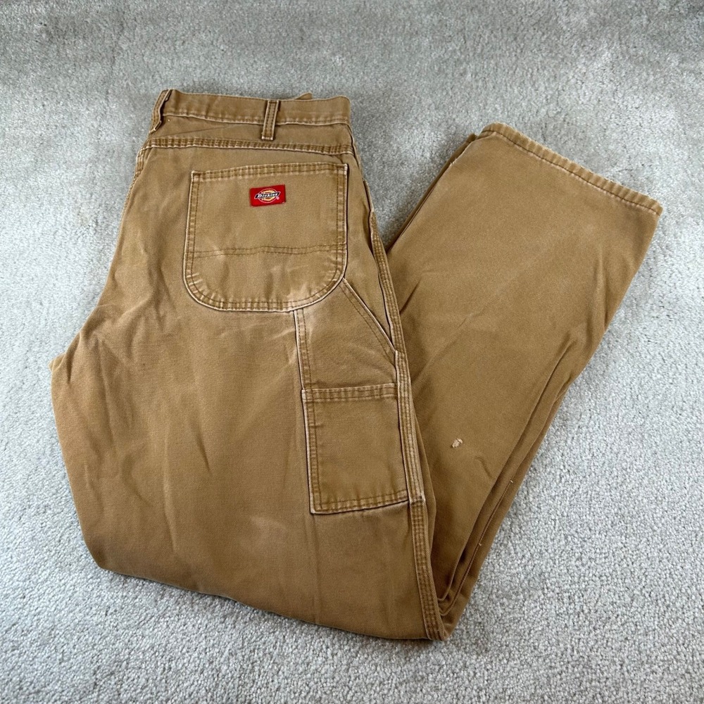 VTG Dickies Men's Tan Carpenter Work Wear Pants Straight Fit Utility Size 36x34